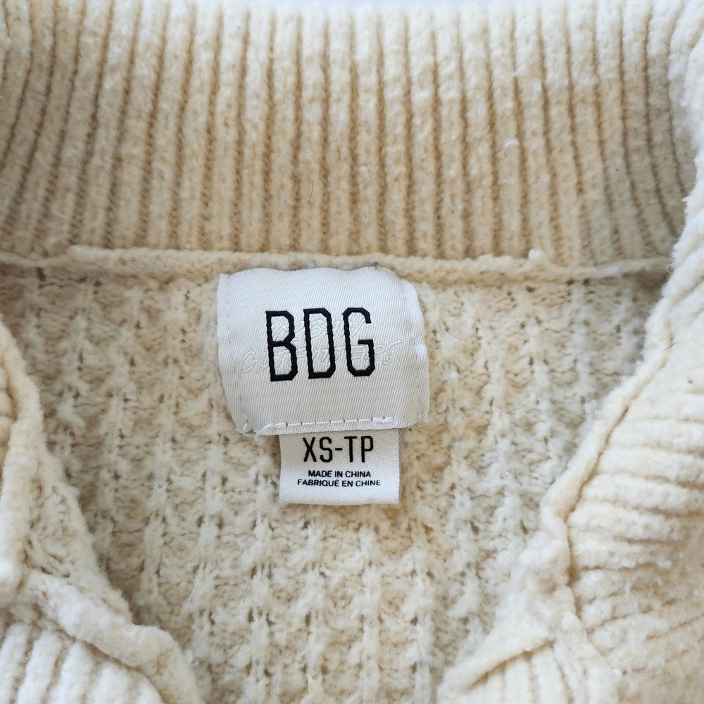 BDG Urban Outfitters Zephyr Cream Waffle Knit Pullover Polo Sweater XS - Picture 4 of 7